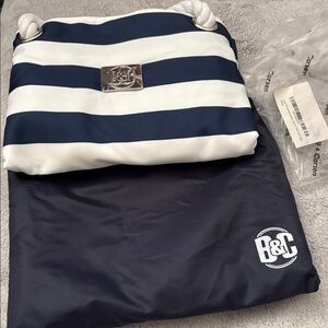 Dark Navy and White Striped Women's Beach Bag, Waterproof